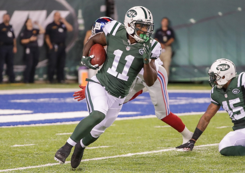 Aug 27, 2016; East Rutherford, NJ, USA;  New York Jets wide receiver Jeremy Ross (11) returns a punt against the New York Giants during the first half at MetLife Stadium. Mandatory Credit: Vincent Carchietta-USA TODAY Sports