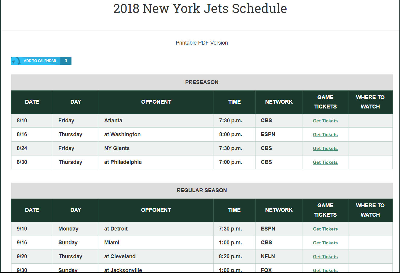 jets schedule